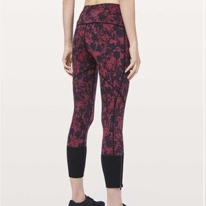 Lululemon Rebel Runner Mid-Rise Crop leggings, size 4 color Black/Burgundy